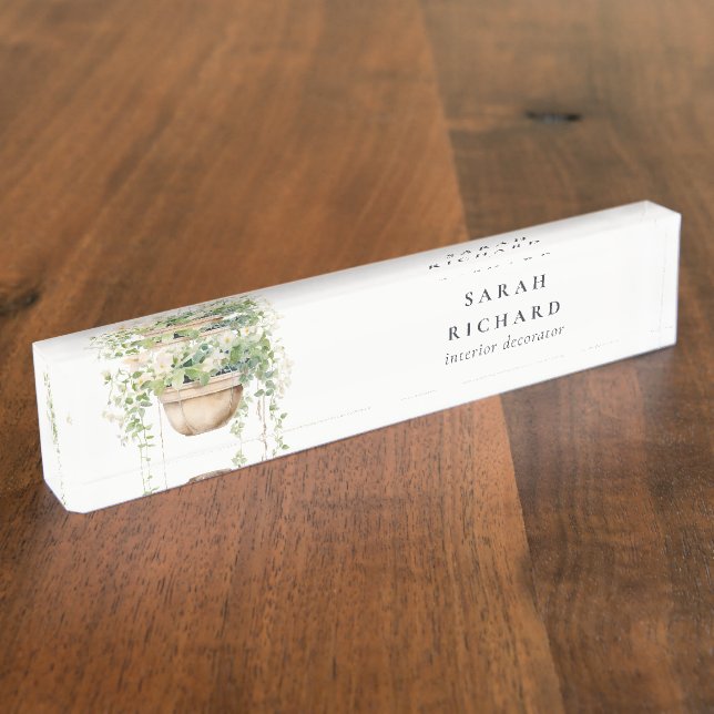 Placa De Nombre Plantas colgantes de la casa floral acuarela Botán (Lateral)