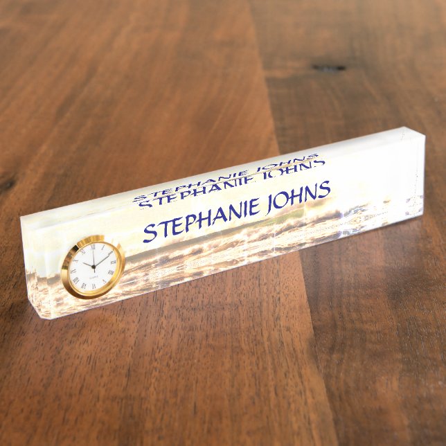 Placa De Nombre Plantilla Beach Sunset Ocean Name Sparkling Modern (Lateral)