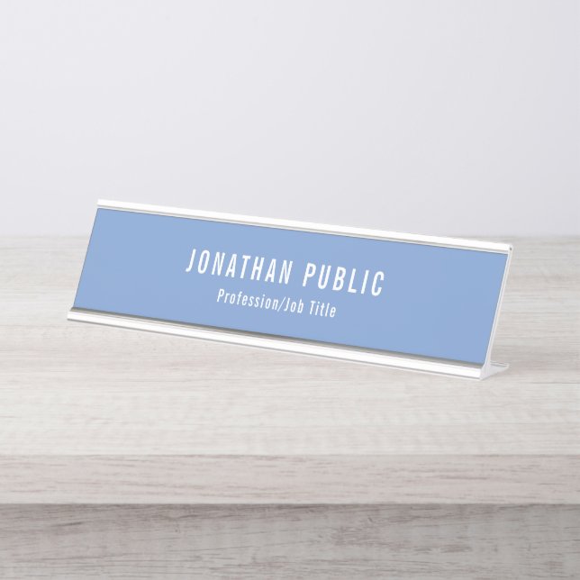 Placa De Nombre Plantilla creativa elegante azul blanco moderno (Anverso)