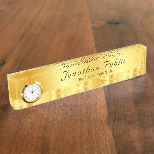 Placa De Nombre Plantilla de guión manuscrito elegante de Faux Gol