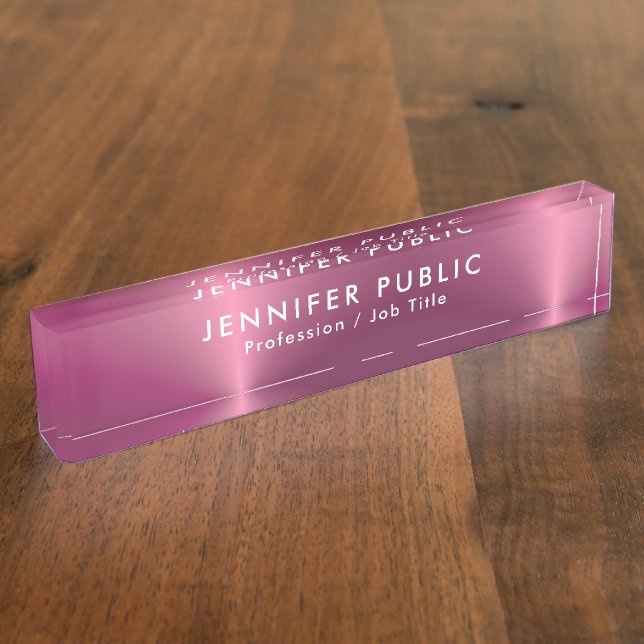Placa De Nombre Plantilla de texto Glamour Rosa Gold Name Elegant (Lateral)