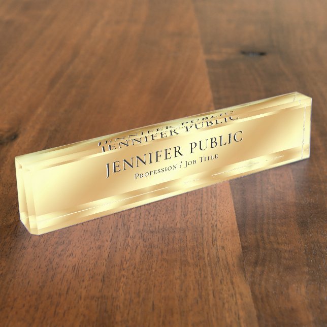 Placa De Nombre Plantilla Dorada Elegante Moderna Profesional (Lateral)