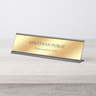 Placa De Nombre Plantilla elegante del oro del texto del nombre de
