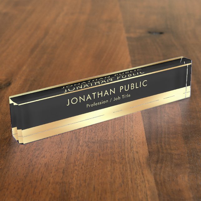 Placa De Nombre Plantilla elegante del oro negro atractivo moderna (Lateral)