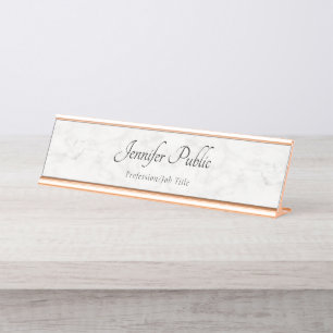 Placa De Nombre Plantilla elegante moderna de mármol blanco Rosa
