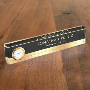 Placa De Nombre Plantilla moderna elegante con el reloj atractivo