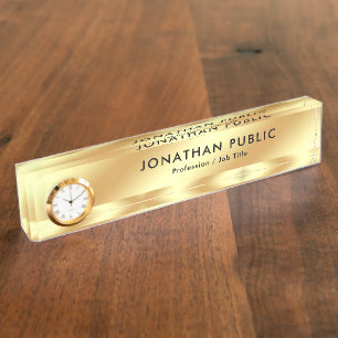 Placa De Nombre Plantilla Moderna Elegante Con Glamour De Reloj Or