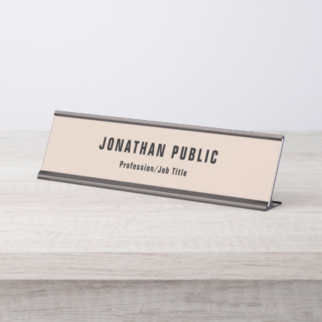 Placa De Nombre Plantilla simple moderna Elegante Beige Negro (Anverso)