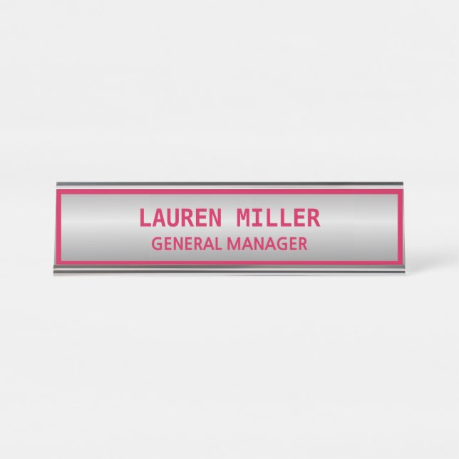 Placa De Nombre Plata elegante y Borgoña (Anverso)