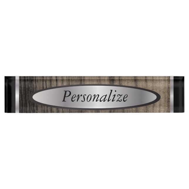Placa De Nombre Plata y madera diseñadas masculinas (Anverso)