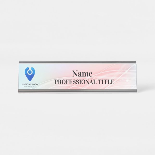 Placa de nombre plateado de personalizable con log (Anverso)
