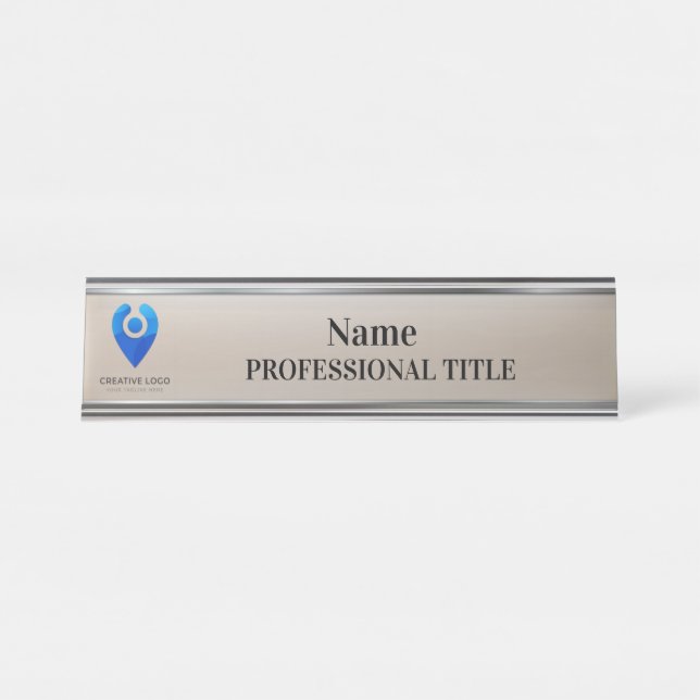 Placa de nombre plateado de personalizable con log (Anverso)