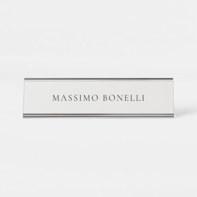 Placa De Nombre Platinum Grey Minimalist Plain Modern (Anverso)
