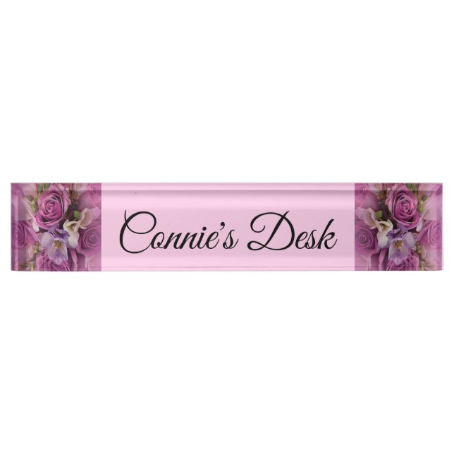 Placa De Nombre Plato de nombres elegante del Rose Bouquet Desk (Anverso)