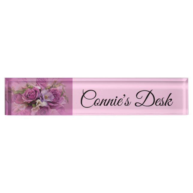 Placa De Nombre Plato de nombres elegante del Rose Bouquet Desk (Anverso)