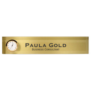 Placa De Nombre Plato de oro con reloj