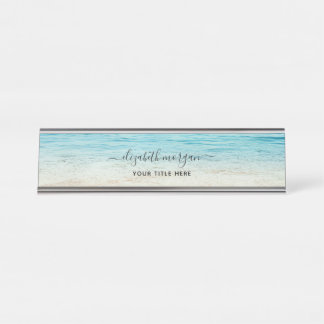 Placa De Nombre Playa Verano Personalizado Azul Acuático Océano El