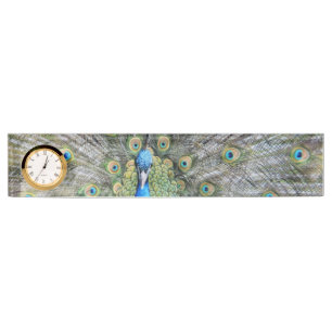 Placa De Nombre Plumaje lleno del pavo real azul