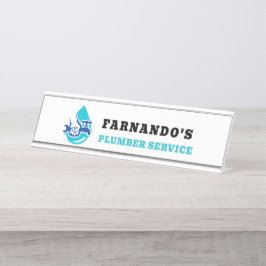 Placa De Nombre Plumbing Service Water Drop Logo Plumber Business