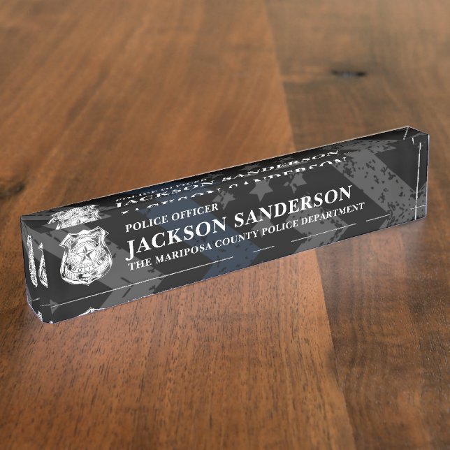 Placa De Nombre Police Department Thin Blue Line Logo Officer (Lateral)