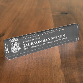 Placa De Nombre Police Officer Department Thin Blue Line Logo