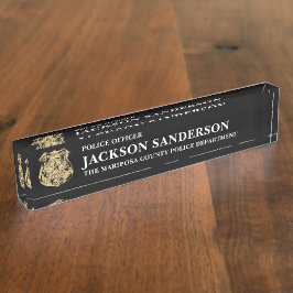 Placa De Nombre Police Officer Department Thin Blue Line Logo