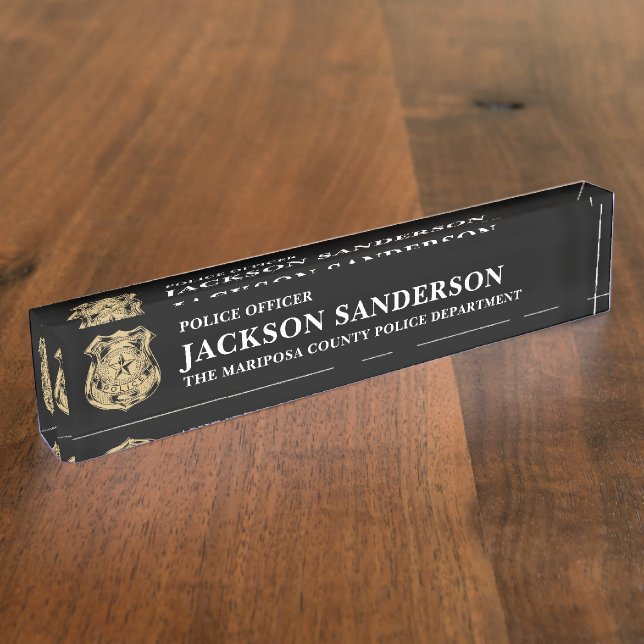 Placa De Nombre Police Officer Department Thin Blue Line Logo (Lateral)