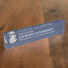 Placa De Nombre Police Officer Department Thin Blue Line Logo