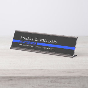 Placa De Nombre Policía personalizada mínima fina de Blue Line