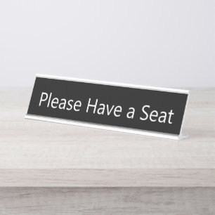 Placa De Nombre Por favor, tome un asiento en blanco y negro