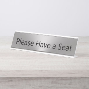 Placa De Nombre Por favor, tome un asiento plateado y negro