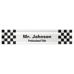 Placa De Nombre Profesión a cuadros blanco y negro