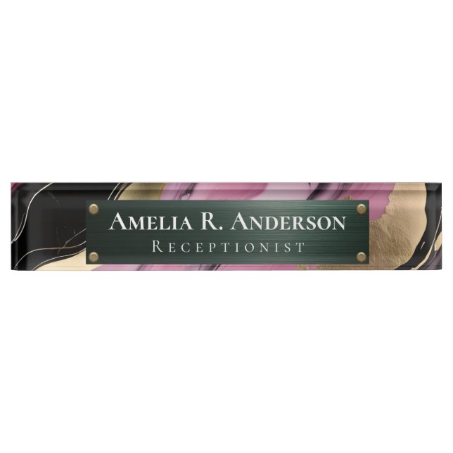 Placa de nombre profesional de mármol rosa moderno (Anverso)