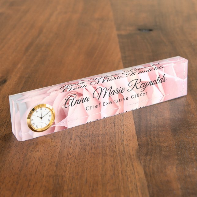 Placa De Nombre Profesional de Rosa y reloj (Lateral)
