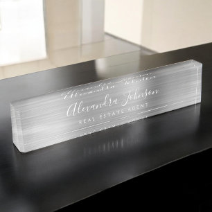 Placa De Nombre Profesional elegante de negocios moderno plateado