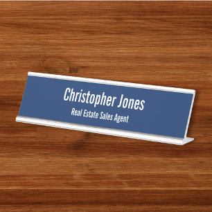 Placa De Nombre Profesional Elegante Silver Office Título Ejecutiv