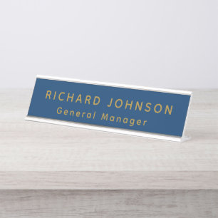 Placa De Nombre Profesional Moderno Oro Azul Título de Oficina