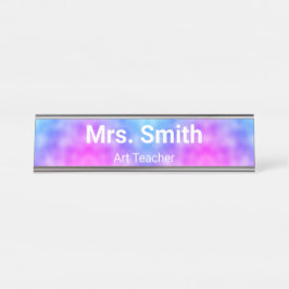 Placa De Nombre Profesor de arte de patrón azul y púrpura abstract