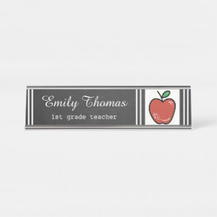 Placa De Nombre Profesor de clase Chalkboard Red Apple