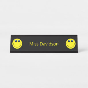 Placa De Nombre Profesor de Emoji Amarilla