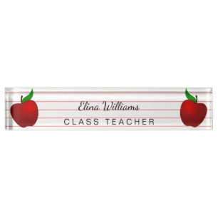 Placa De Nombre Profesor de escuela Apple rojo gobernado alineado