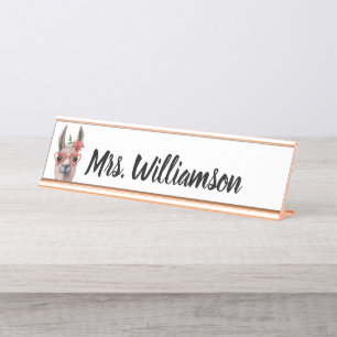 Placa De Nombre Profesor Educador Profesional Cute Llama