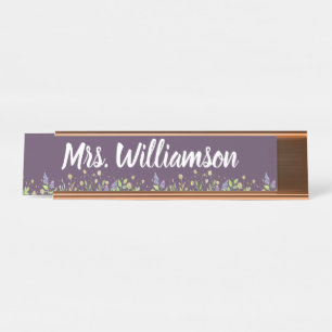 Placa De Nombre Profesor Educador Profesional Floral