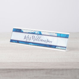 Placa De Nombre Profesor educador profesional mármol azul