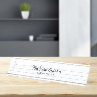 Placa De Nombre Profesor Estilo Bloc de Notas Blanco