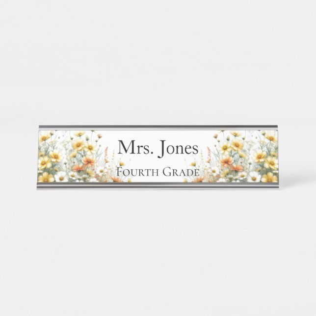 Placa De Nombre Profesor Flor Silvestre Personalizado  (Anverso)