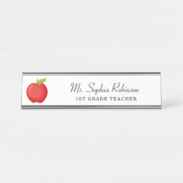 Placa De Nombre Profesor Personalizado Manzana Roja Moderna