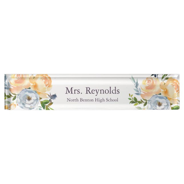 Placa De Nombre Profesor profesional azul y amarillo (Anverso)