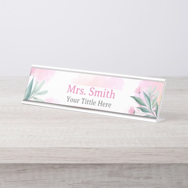 Placa De Nombre Profesora de escuela de acuarela floral personaliz (Anverso)