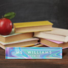 Placa De Nombre Profesora de oficina iridiscente moderna + Bonito